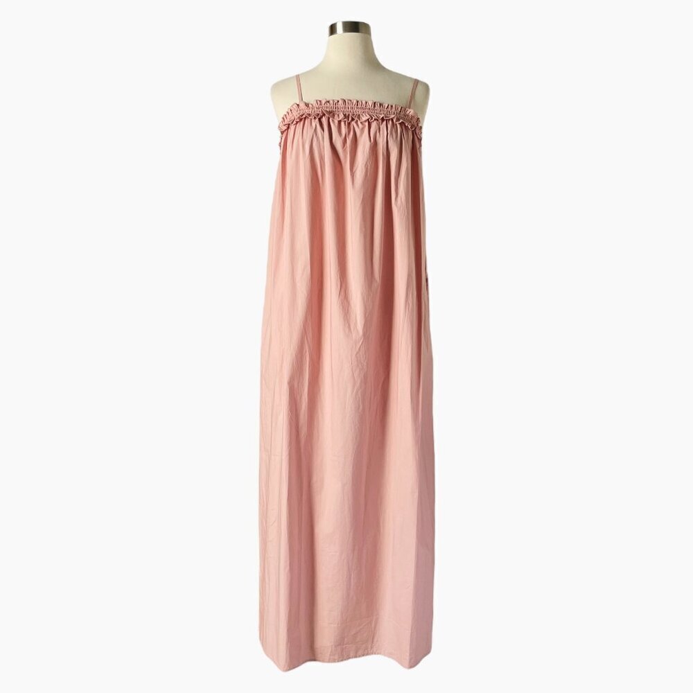 Bird & Knoll Ida Dress Pink Cotton Maxi XS Smocked Strappy Cotton Resort - Picture 2 of 8